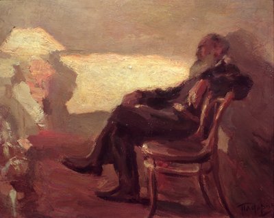 Lev Nikolaevich Tolstoy (1828-1910) 1901 (óleo no cartão) de Leonid Osipovic Pasternak